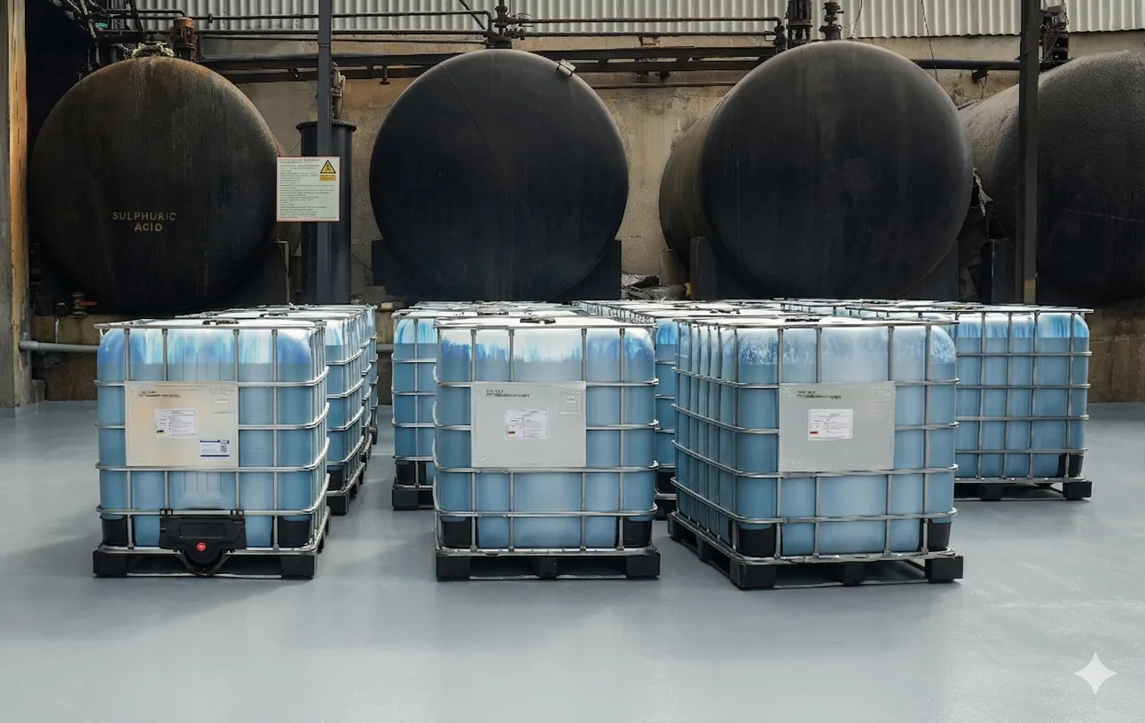 Labeled IBC containers ready for export