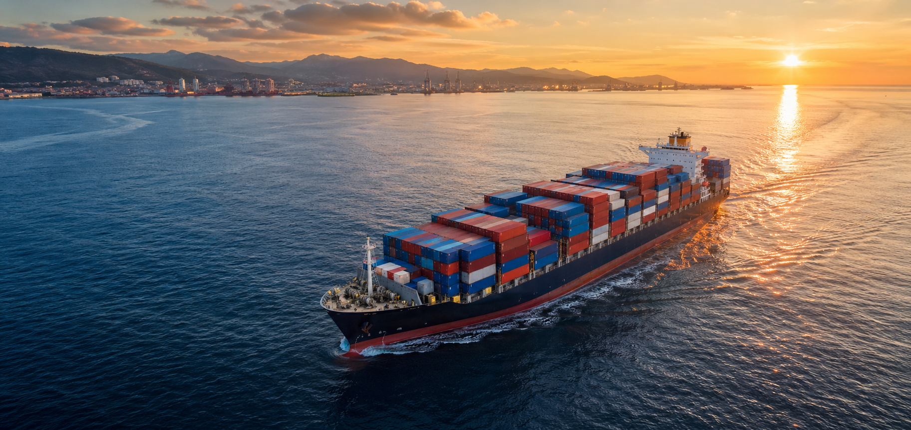 Cargo ship loaded with containers for sea freight export